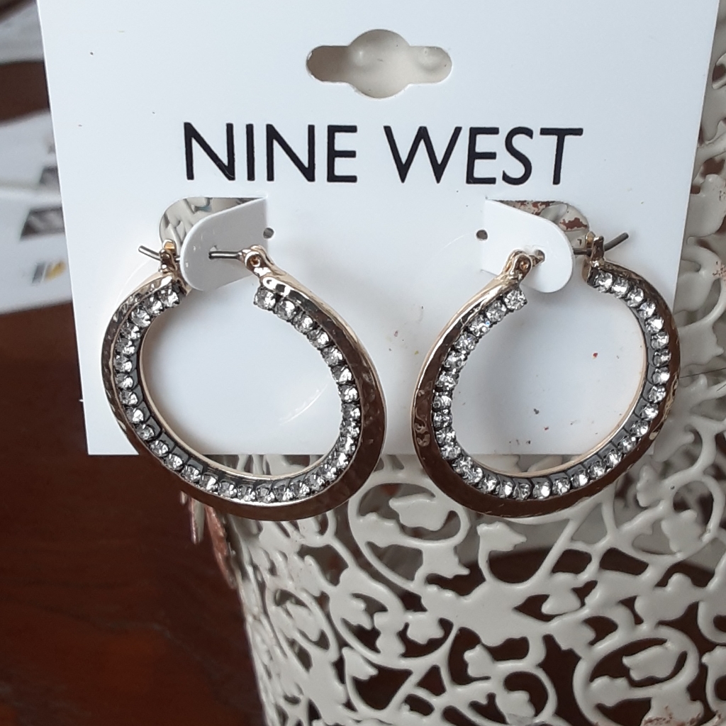 Nine West Hoop Earrings With Clear Rhinestones Nwt 8$